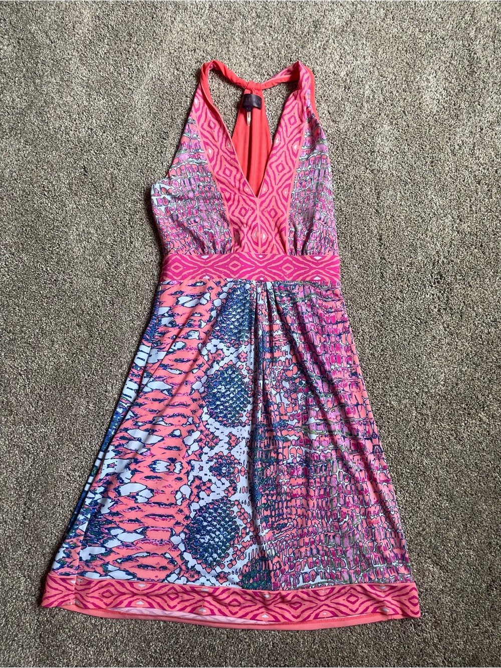 Hale Bob Pink & Blue Printed Halter Summer Dress Size XS